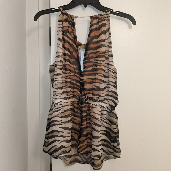 2B BEBE Tiger Print Halter Top With Necklace Attachment Size Small - Picture 6 of 11